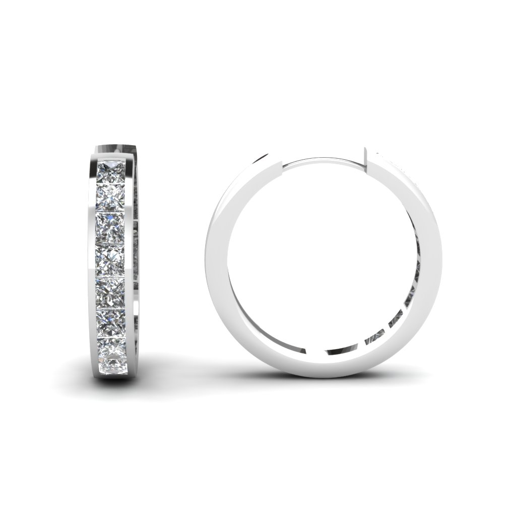 Princess Cut Diamond Charismatic Hoops Earrings In 18k White Gold Princess Cut Diamond Charismatic Hoops Earrings In 18k
