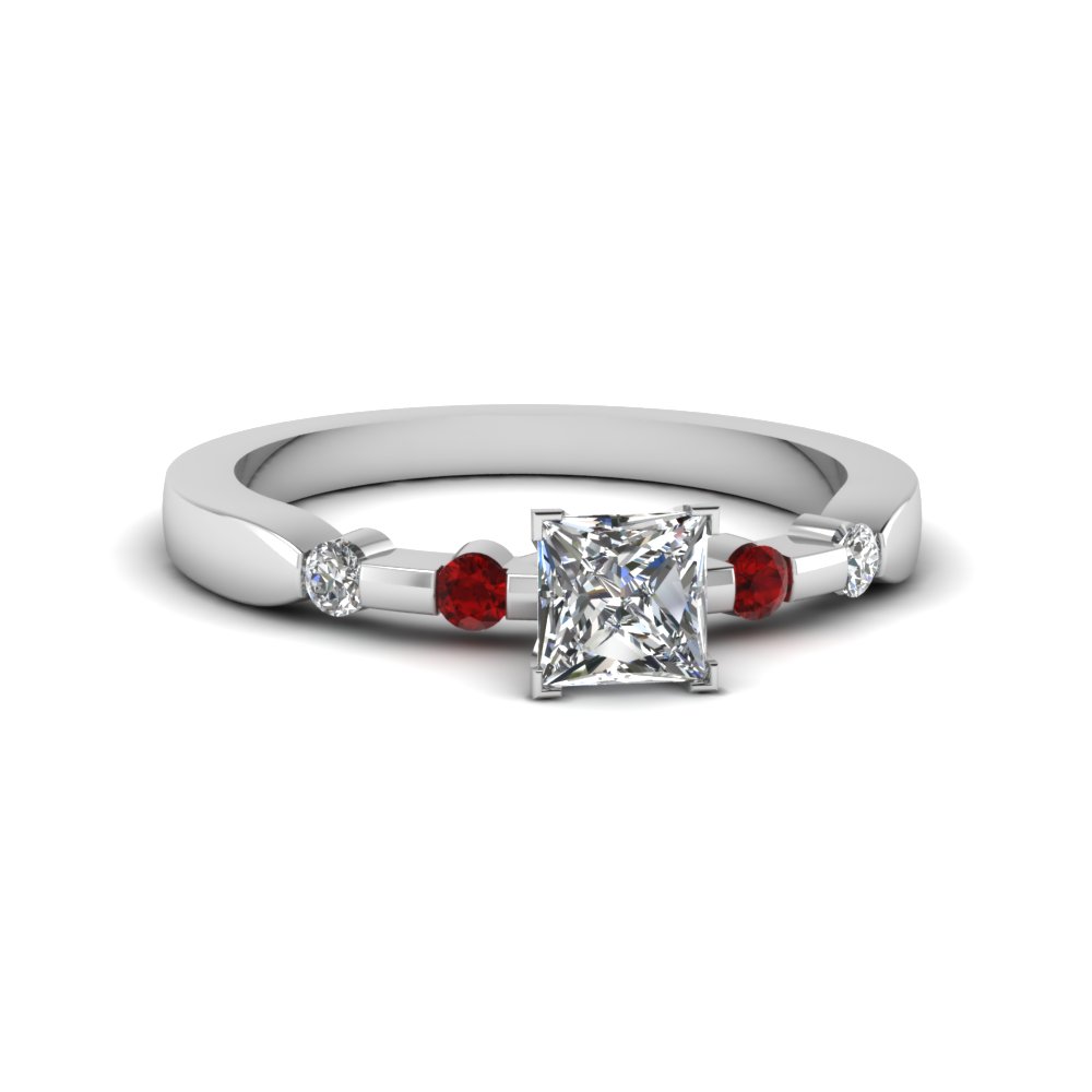 Bezel Set Princess Cut diamond Engagement Ring On Sale With Ruby