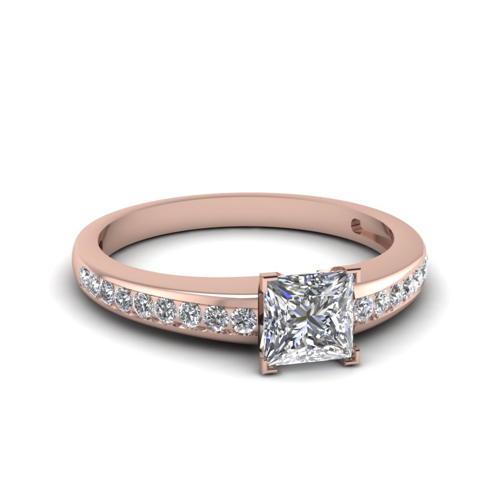 Channel Set Princess Diamond Engagement Ring In 14K Rose Gold ...