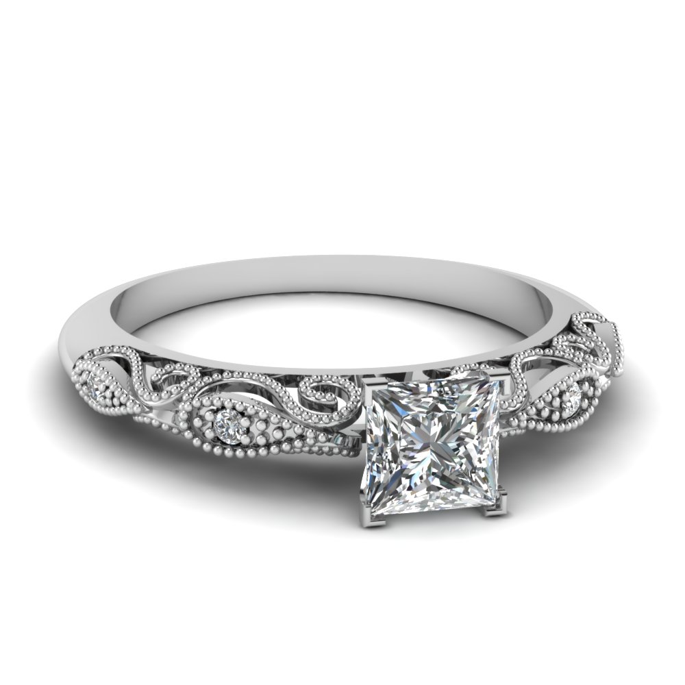 Princess Cut  Paisley Diamond  Ring  In 14K White  Gold  