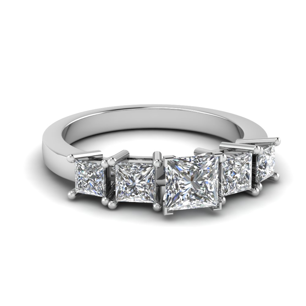 Five Stone Diamond Engagement Ring In 7K White Gold | Fascinating ...