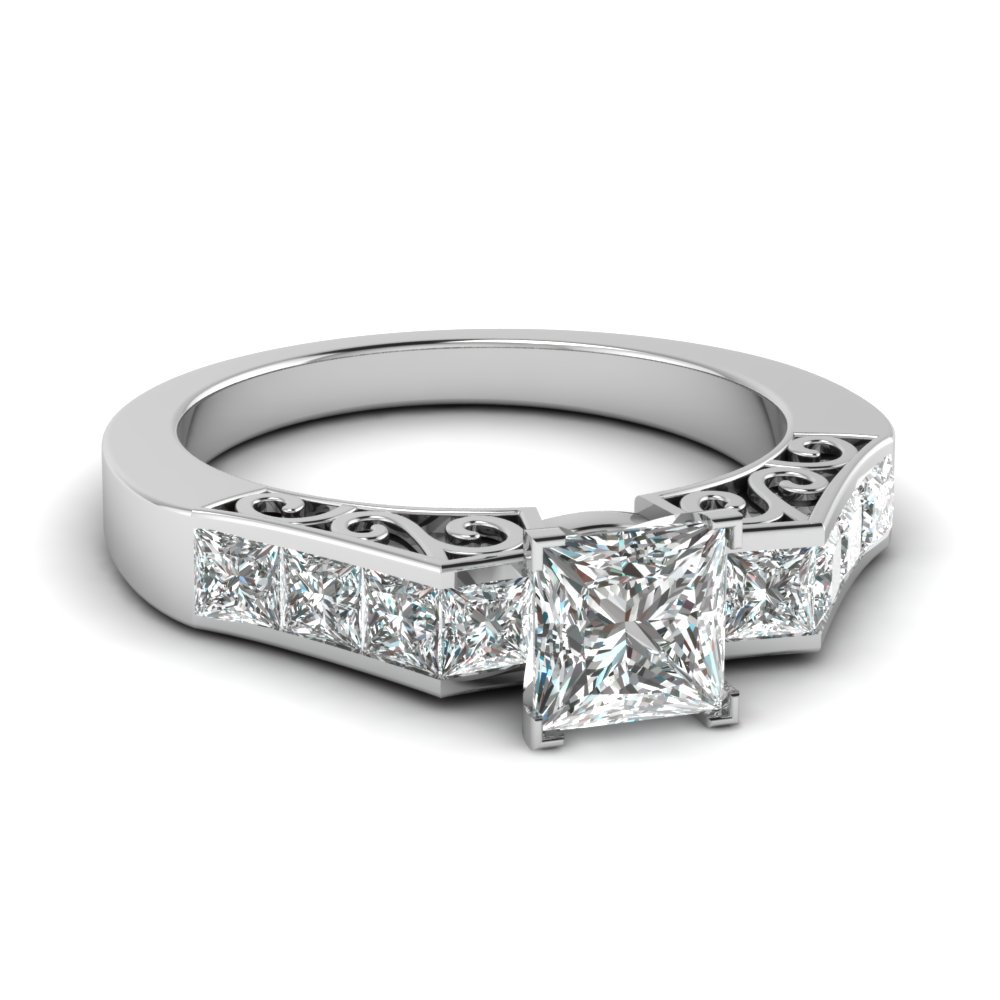 Channel Diamond Radiant Cut Vintage Engagement Ring With Orange ...
