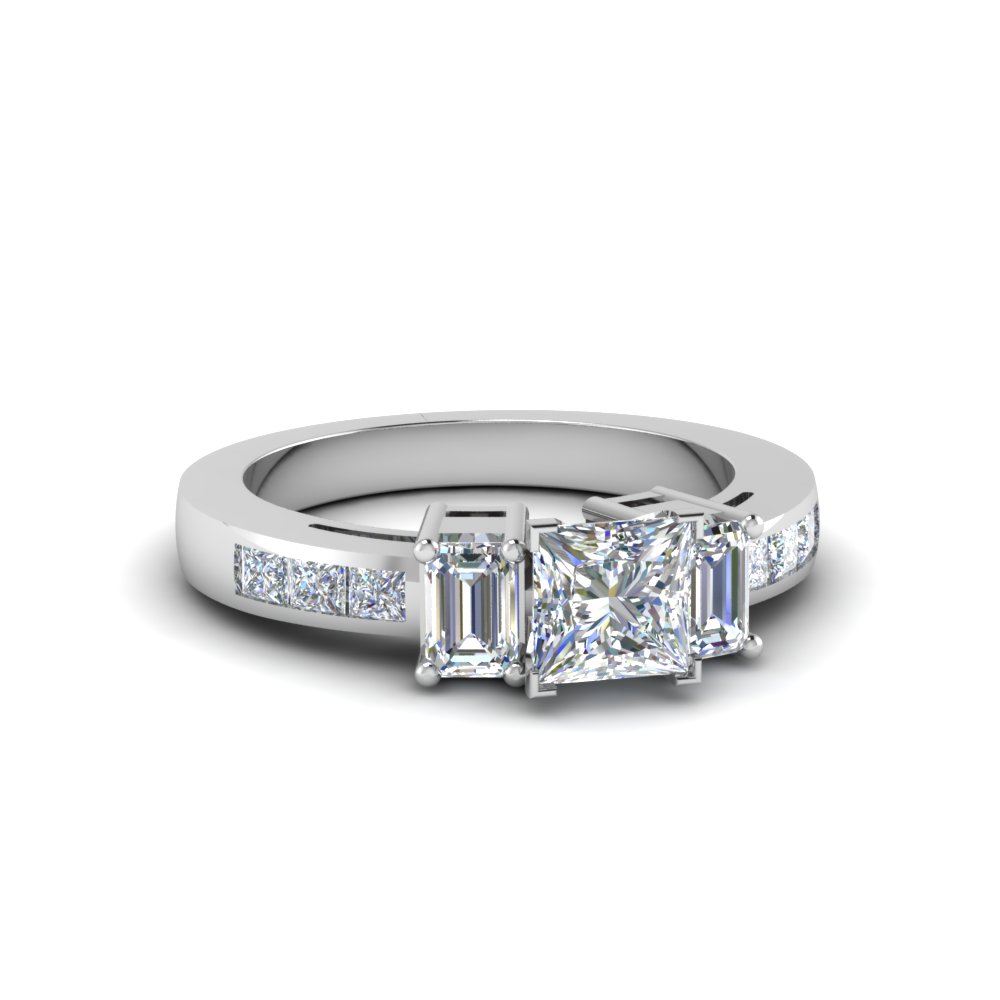 Channel Set 3 Stone Engagement Ring