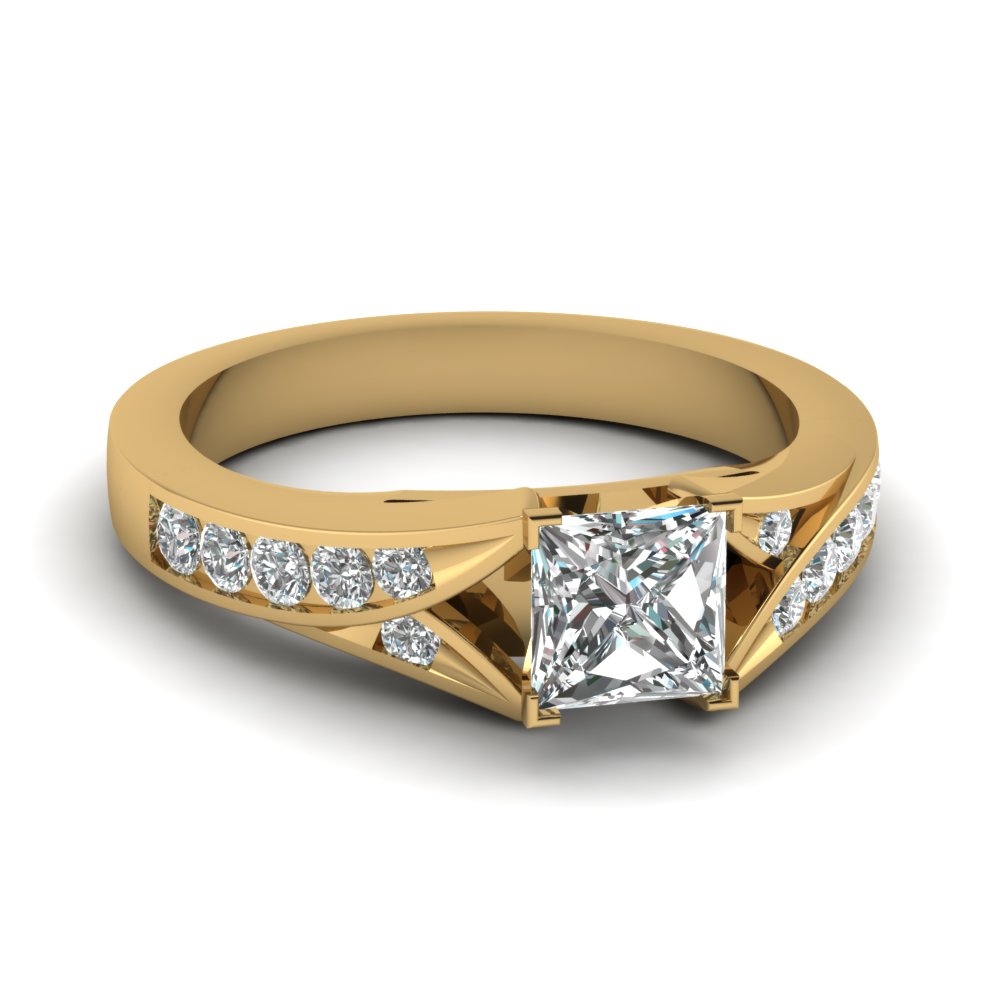 princess cut channel split shank diamond engagement ring in FDENR1014PRR NL YG