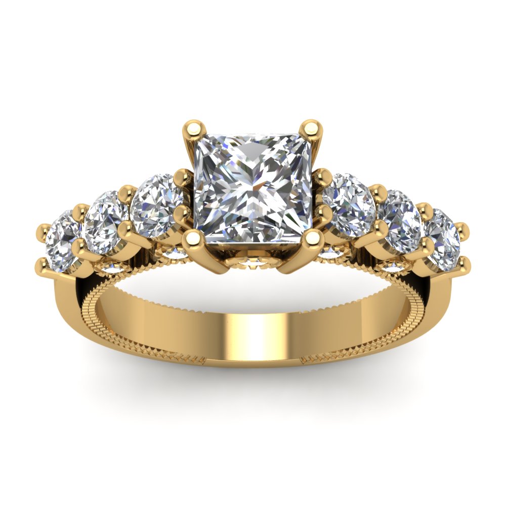 1.50 Carat Diamond Princess Cut Vintage Engagement Ring In 14K Yellow ...
