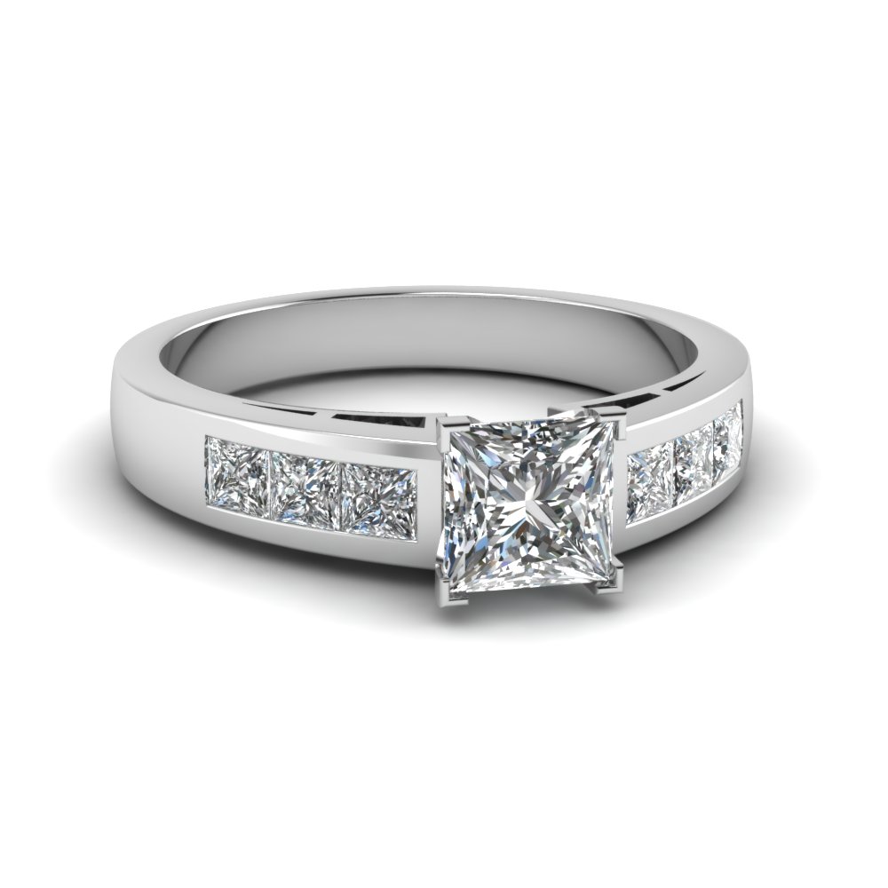 Channel Square diamond Engagement Ring In 18K White Gold | Fascinating ...