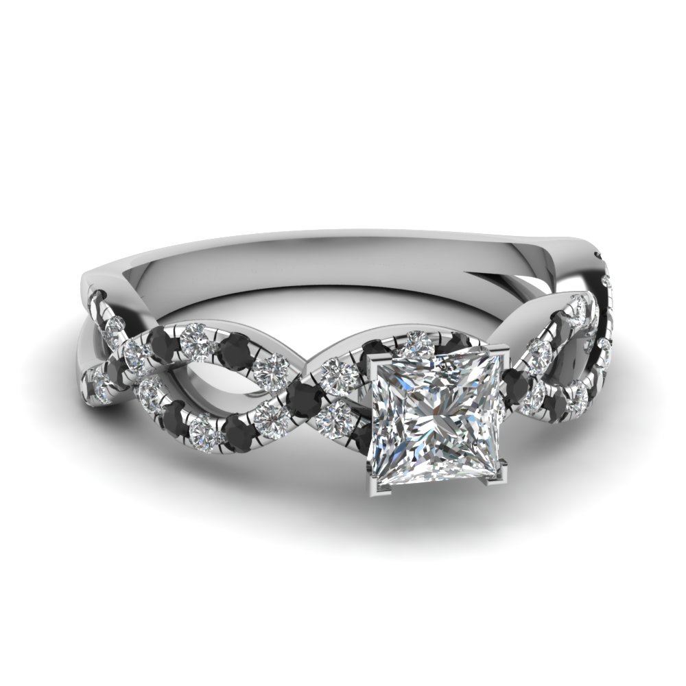 princess cut infinity engagement ring with black diamond in FD1121PRRGBLACK NL WG