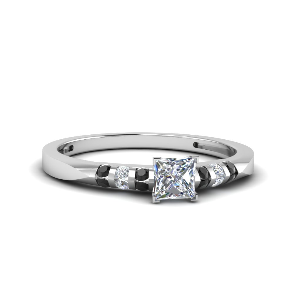 princess cut diamond ring with black diamond accents