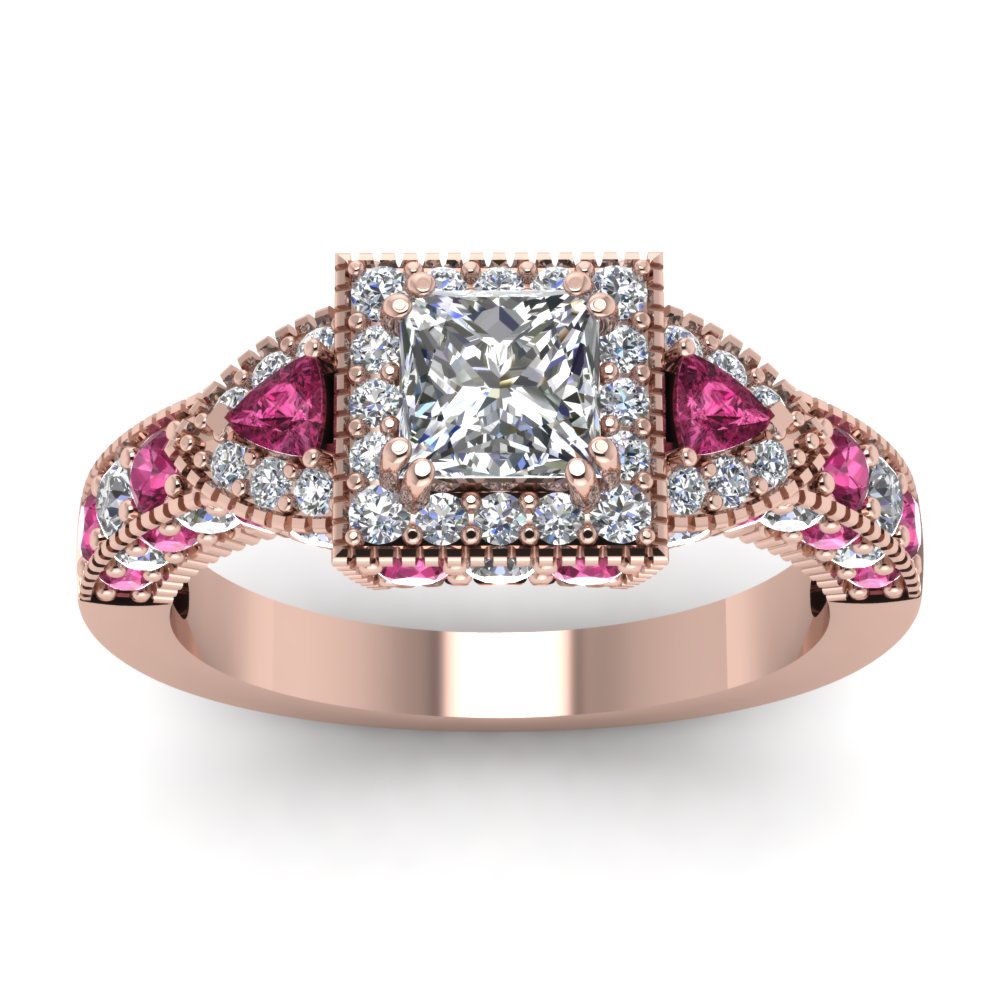 Halo Trillion diamond Engagement Ring 2 Carat With Pink Sapphire In 14K ...