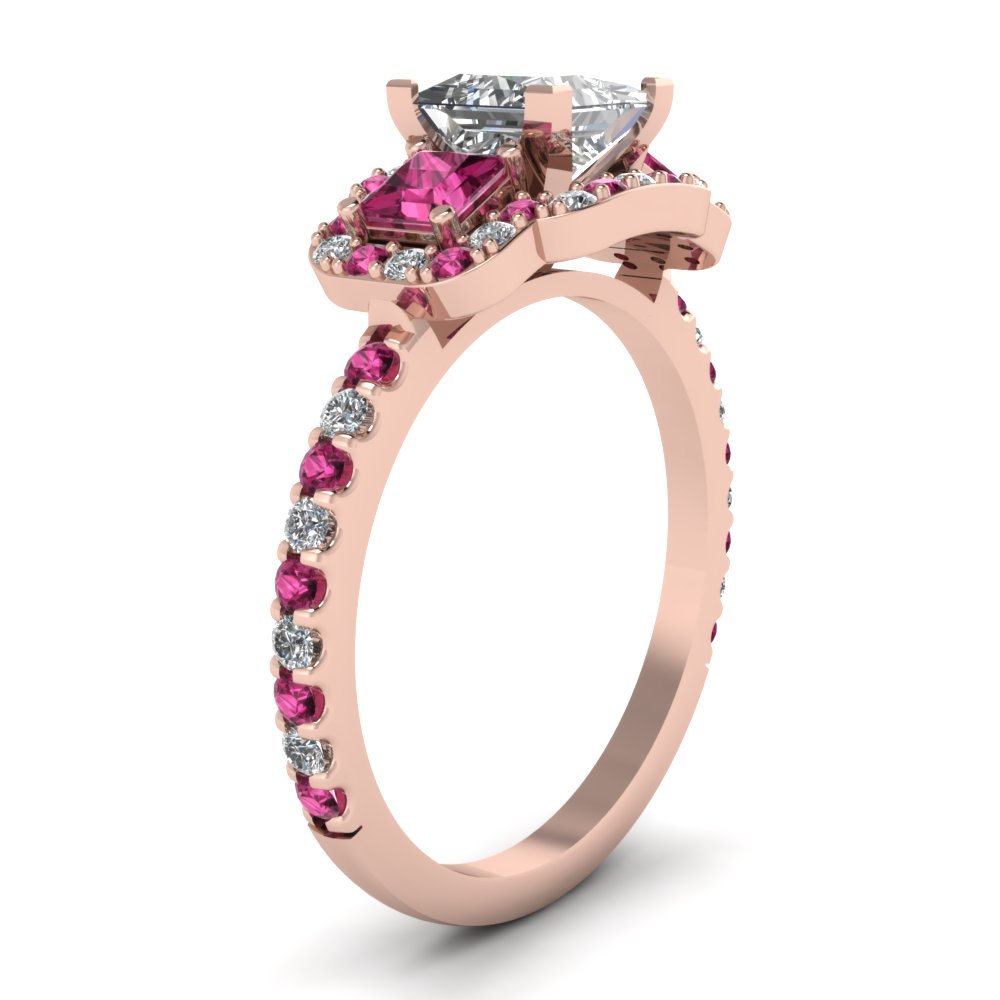 Princess Cut Diamond Engagement Ring With Dark Pink Sapphire In 14K ...