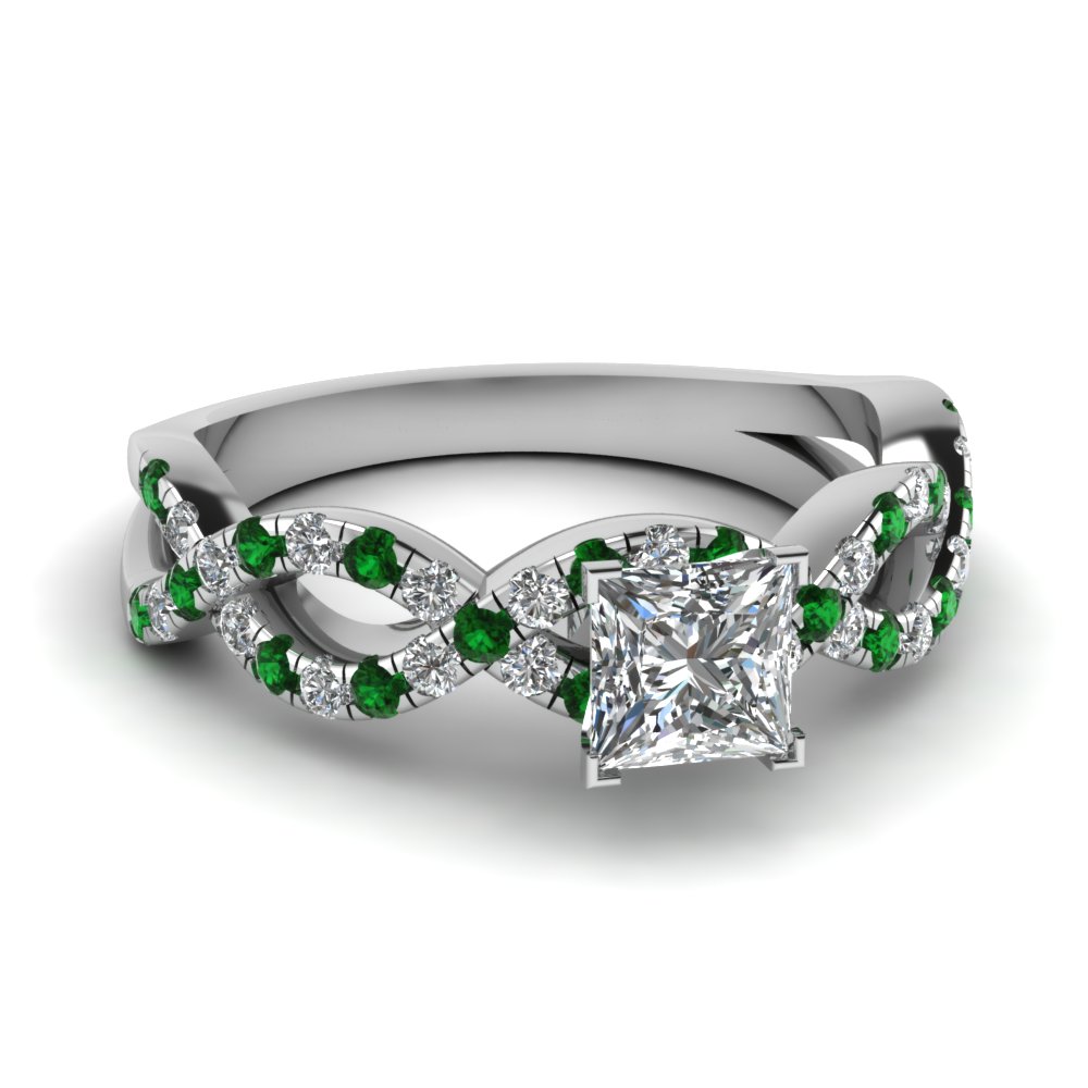 Emerald Engagement Ring Princess Cut Emerald Ring CZ Diamond Eternity Band Halo Wedding Bridal Ring Sterling Silver White Gold Plated 