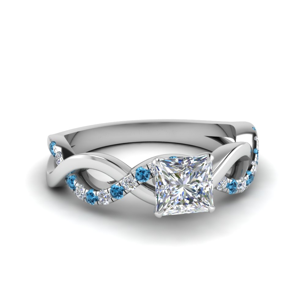 Princess Cut Infinity diamond Engagement Ring With Blue Topaz In