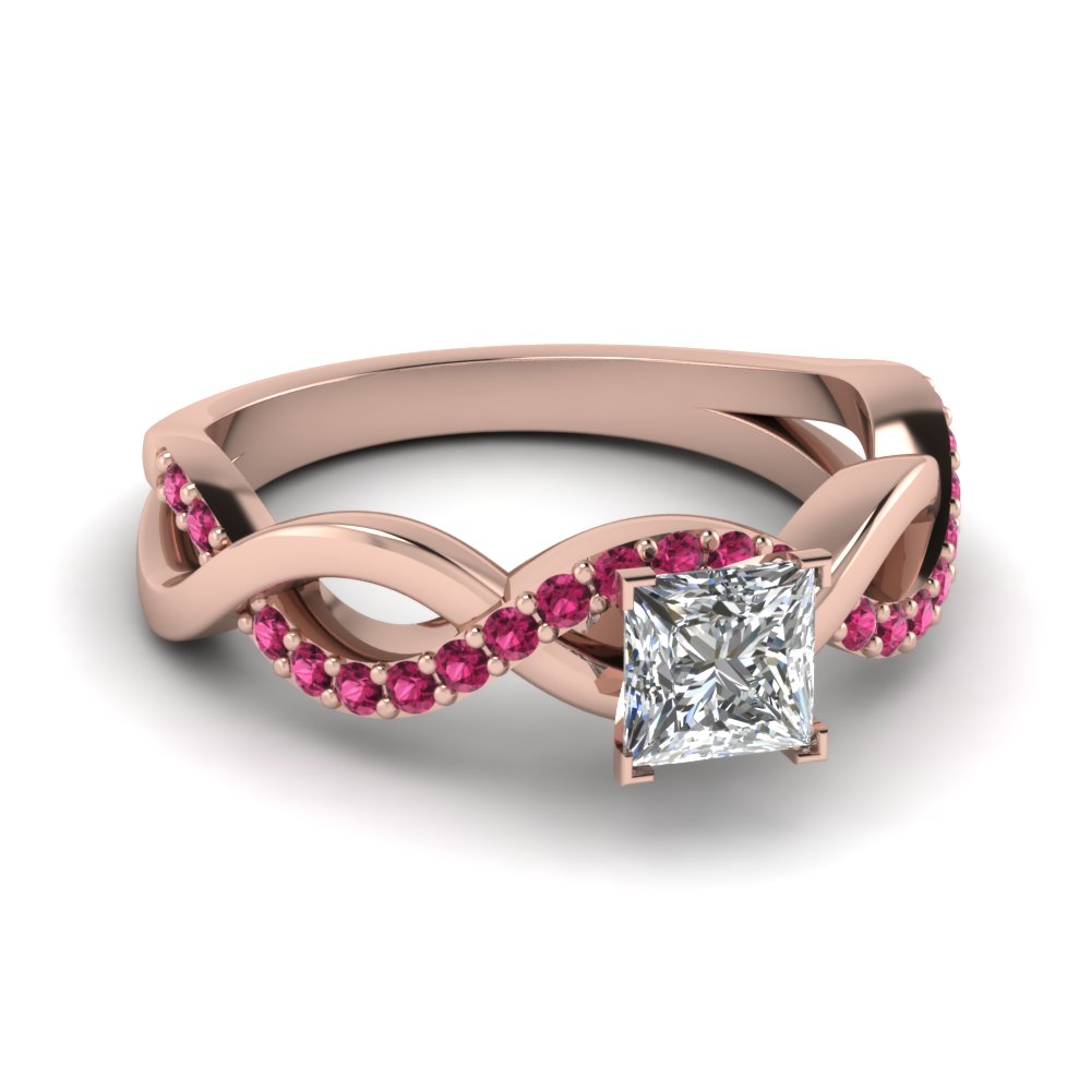 Swirl Leaf Promise Diamond Ring With Pink Sapphire In 18K Rose Gold