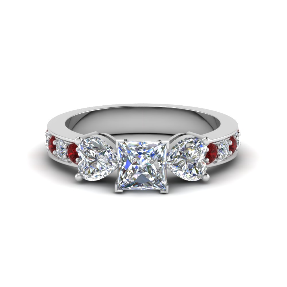 Princess Cut Pave 3 Stone Diamond Engagement Ring With Ruby In 950 Princess Cut Pave 3 Stone Diamond Engagement Ring With Ruby In Fd8031prrgrudr Nl Wg