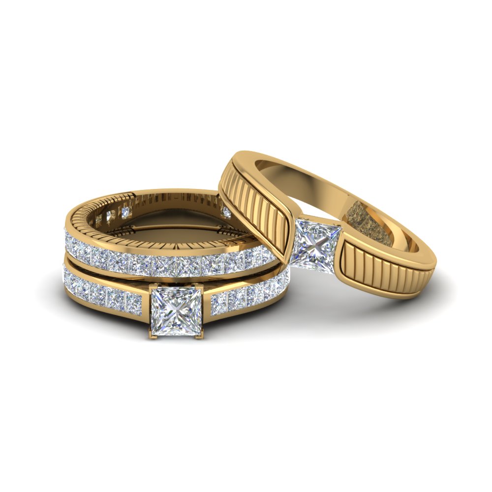 Princess Trio Wedding Ring Sets