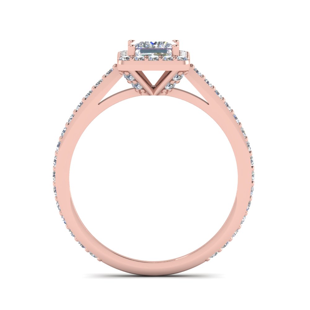 Princess Cut Diamond Floating Square Halo Engagement Ring In 18K Rose ...