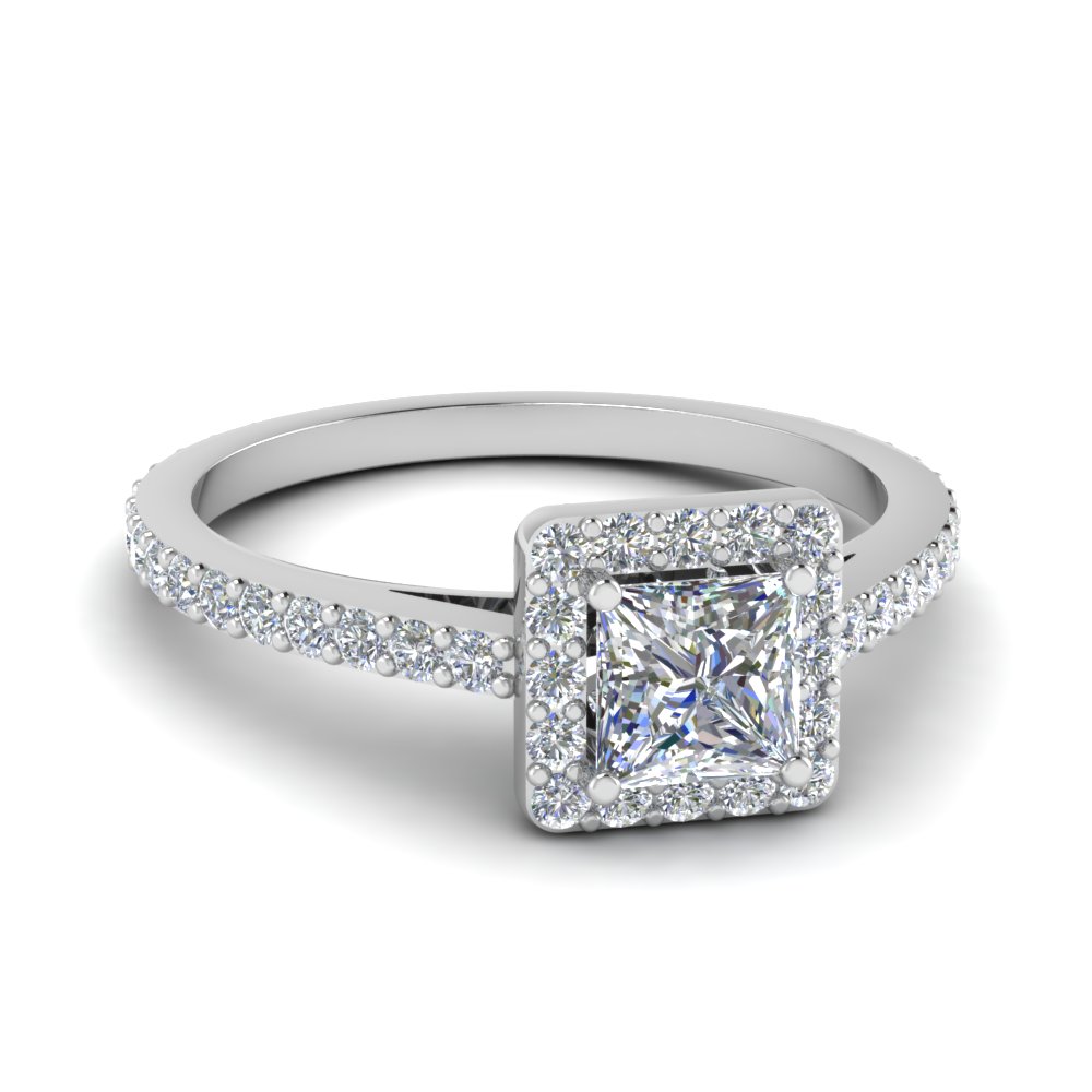 Princess Cut Diamond Floating Square Halo Engagement Ring In 14K White ...