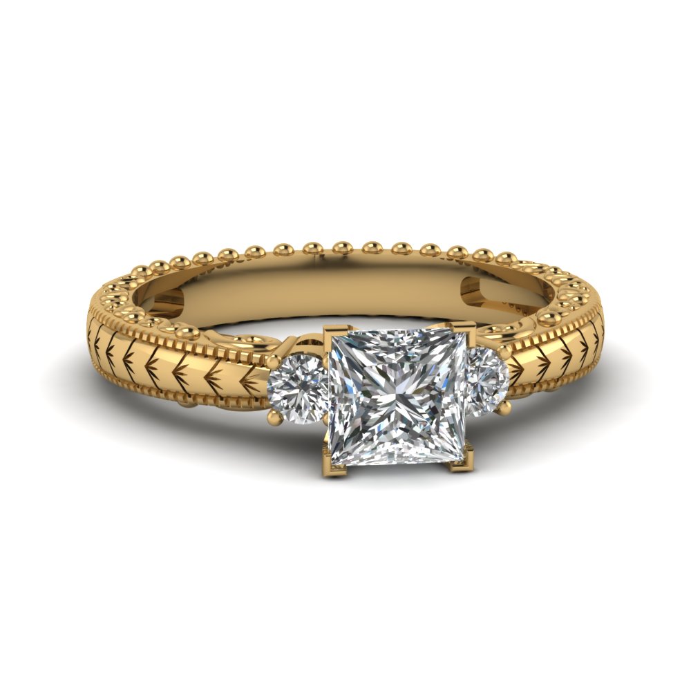 Alluring 14k Yellow Gold  Three Stone Engagement  Rings  