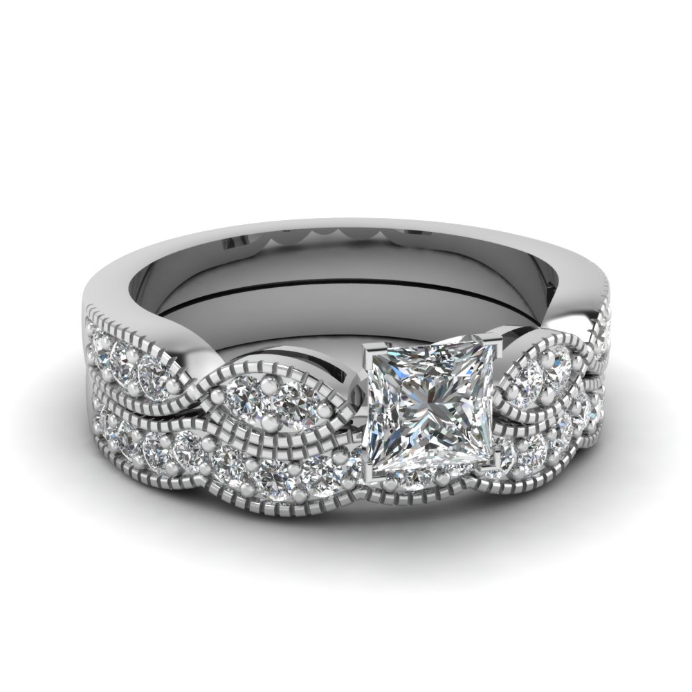 1/2 Carat Princess Cut Diamond Wedding Ring Set