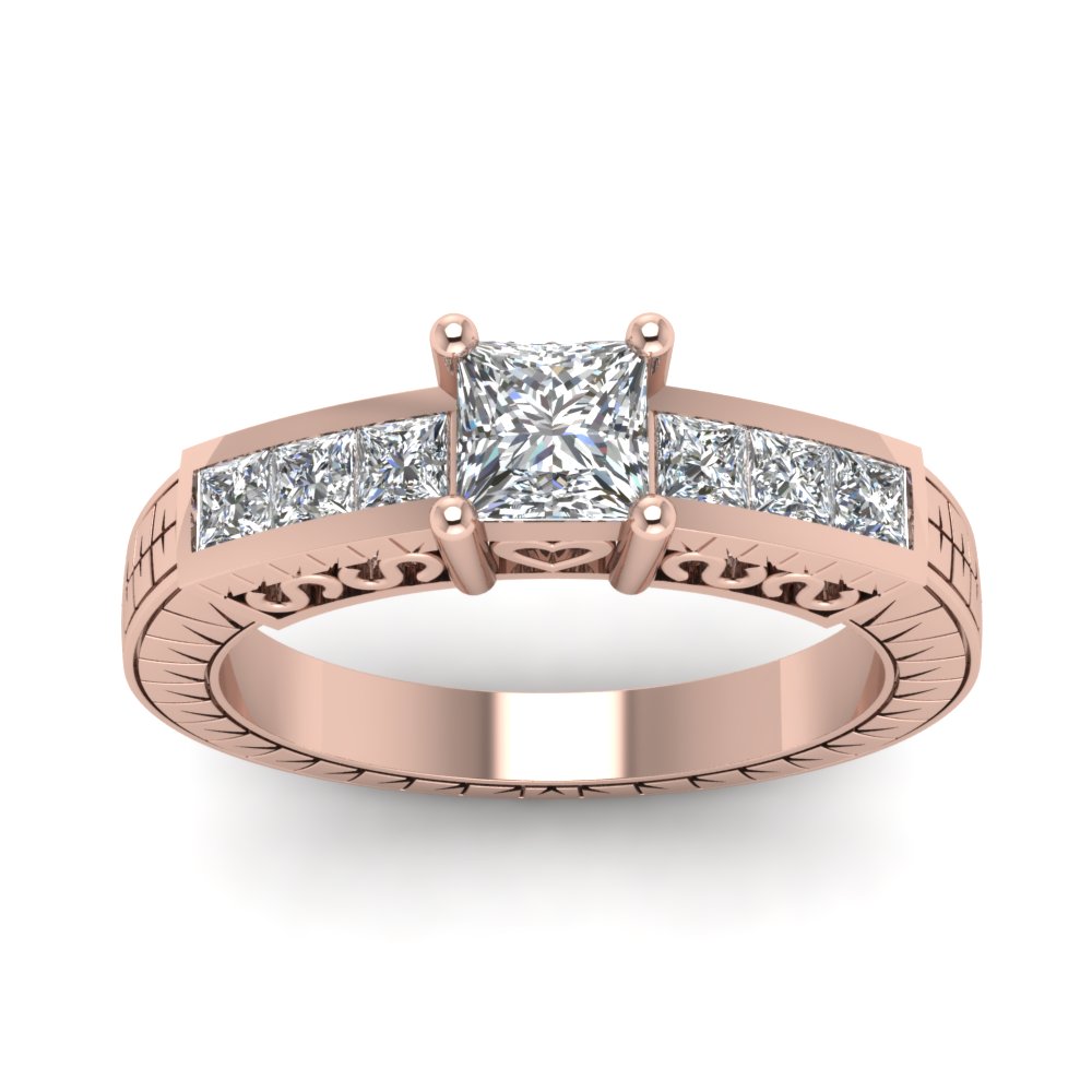Princess Cut Diamond Princess Lattice Vintage Ring In 14K Rose Gold ...
