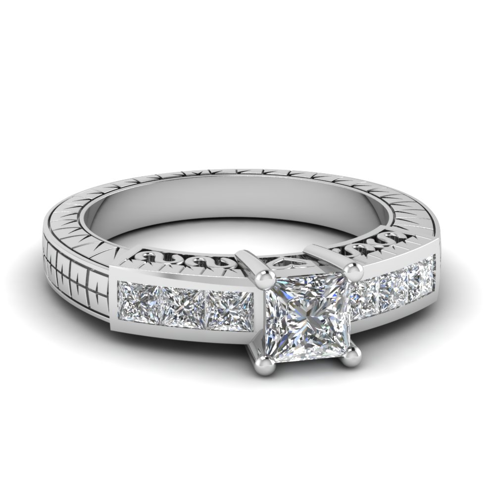 Princess Cut Diamond Princess Lattice Vintage Ring In 14K White Gold ...