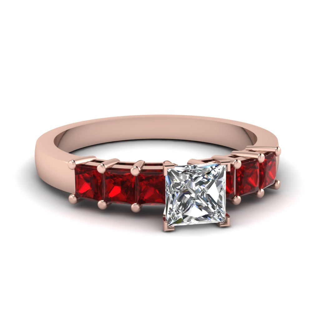 princess cut basket prong 7 stone ruby ring in 14K rose gold FDENS1027PRRGRUDR NL RG GS