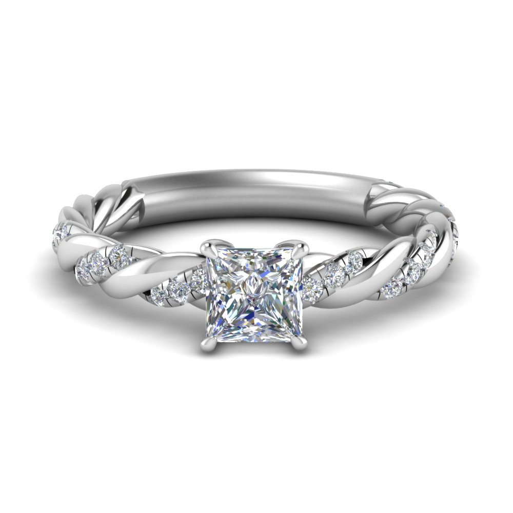 Petite Princess Cut Engagement Set with Intertwined Band