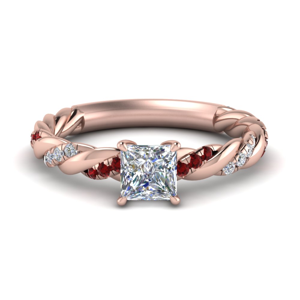 twisted vine princess cut diamond engagement ring for women with ruby in FD9127PRRGRUDR NL RG