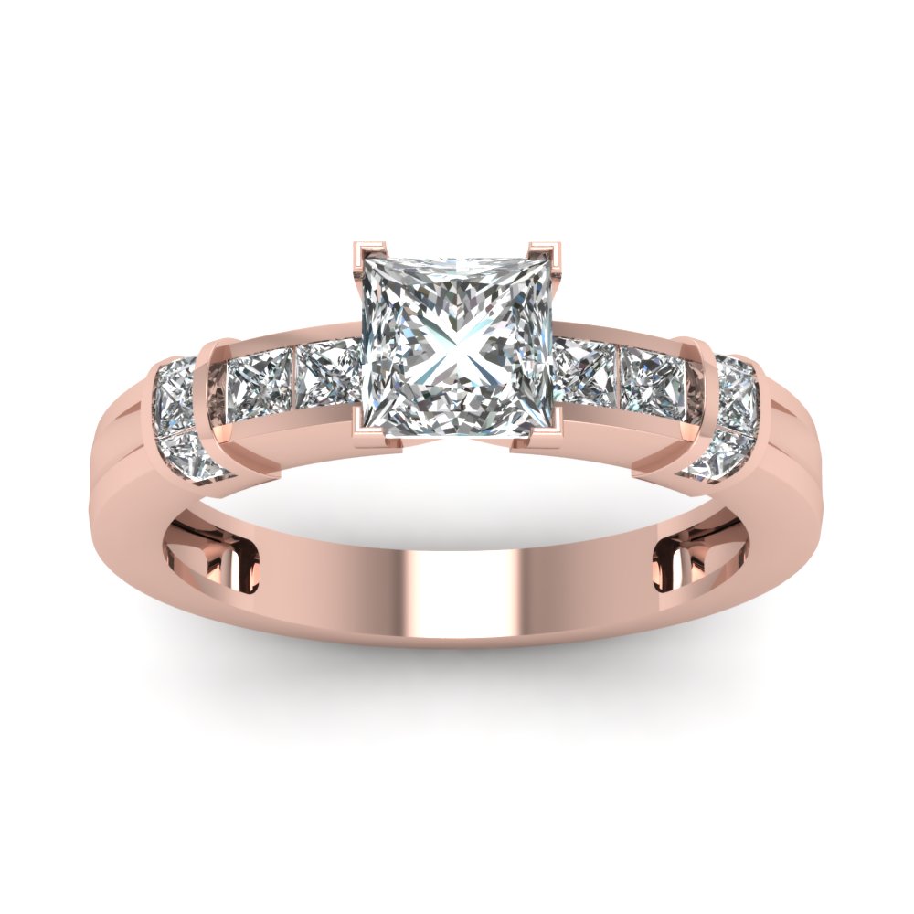 Bar Channel Set Princess Cut Diamond Engagement Ring In 14K Rose Gold ...