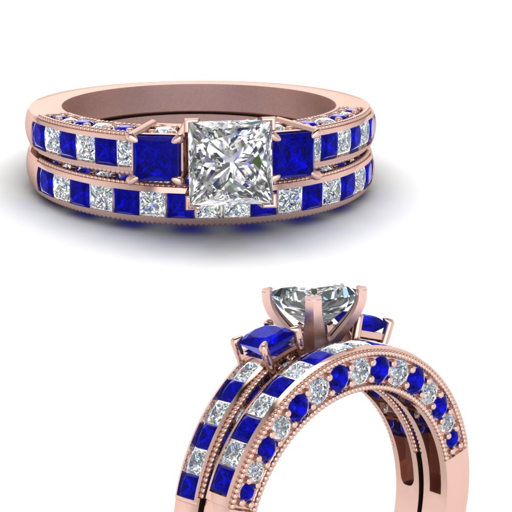 princess-cut-diamond-three-stone-channel-bridal-set-with-blue-sapphire-in-14K-rose-gold-FDENS1186PRGSABLANGLE3-NL-RG