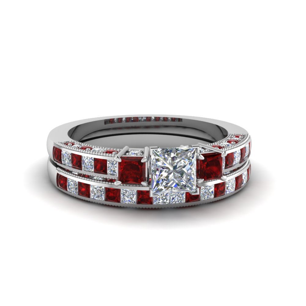 Ruby Bridal Ring Sets For Female