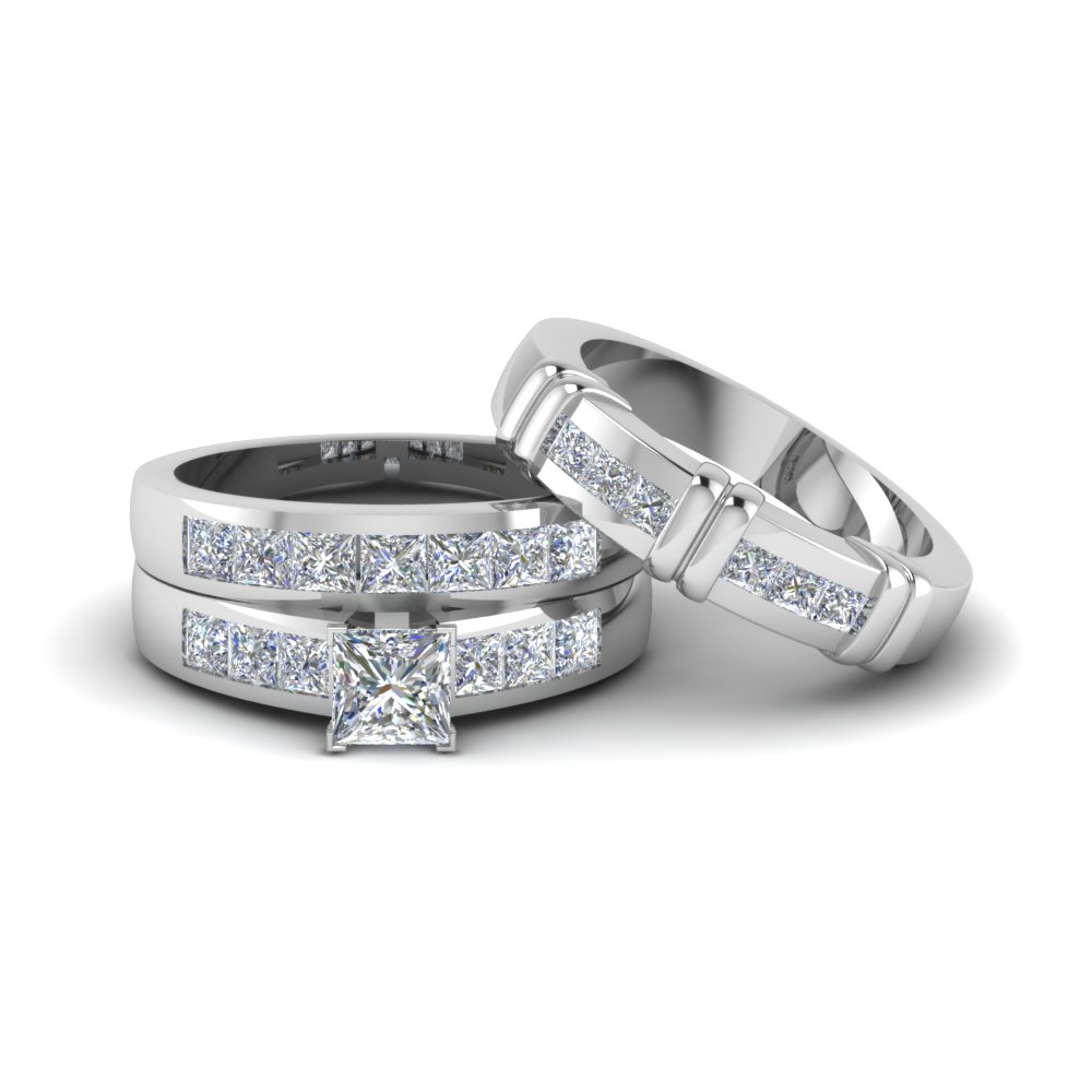 Princess Cut Diamond Trio Matching Ring 