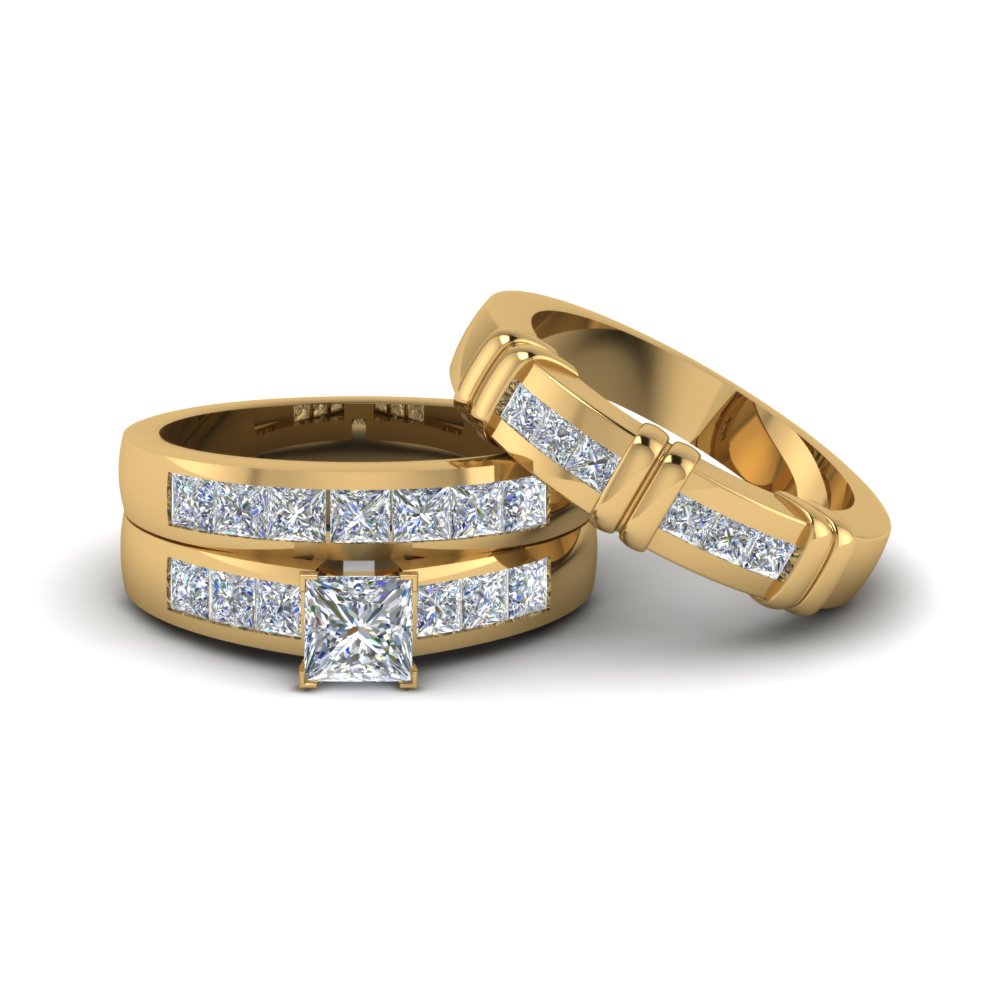 Princess Trio Wedding Ring Sets