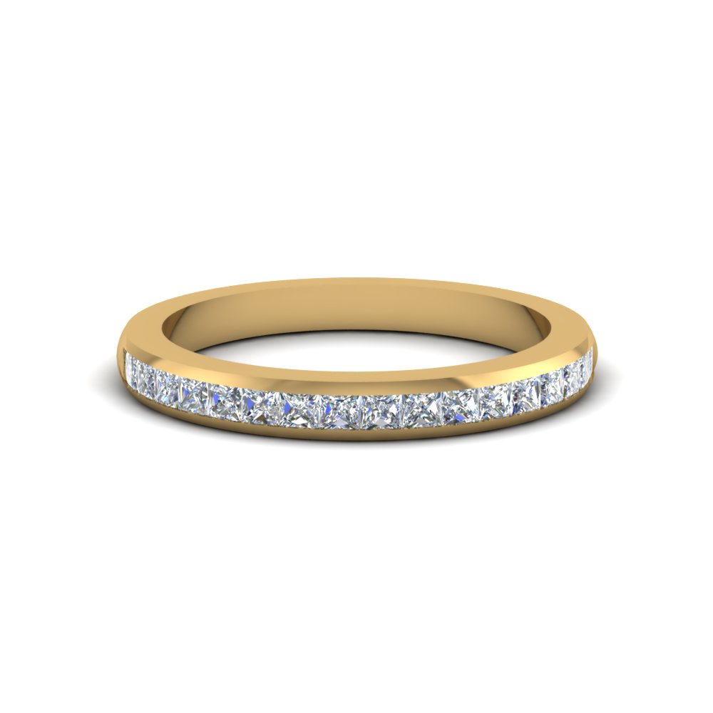 Princess Cut Diamond Wedding Band For Women In 14k Yellow Gold