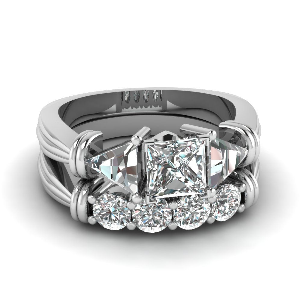 Tall Cathedral Engagement Ring & Wedding Band Bridal Set ...