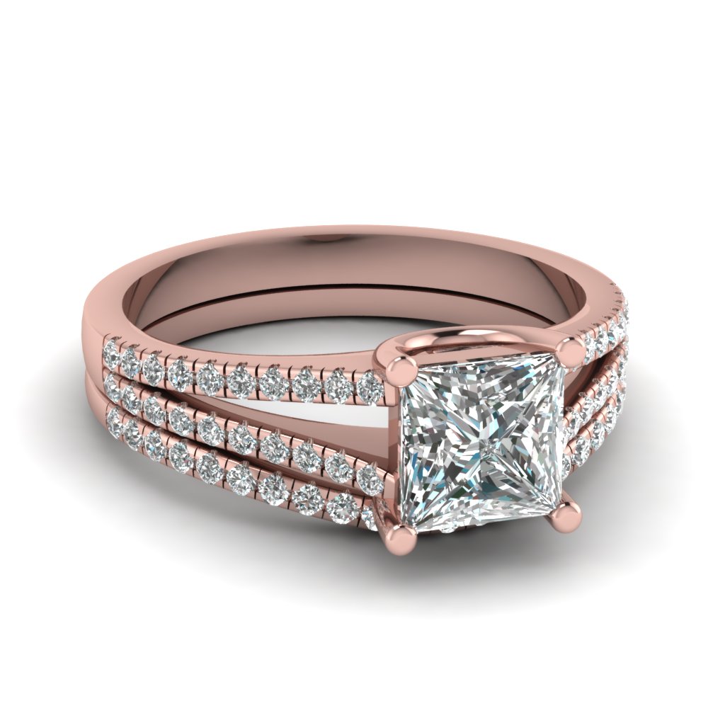 18K Rose Gold White Diamond Wedding Sets Engagement Rings ...