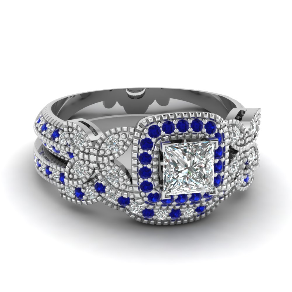 princess cut diamond wedding ring set with blue sapphire in 950 platinum fdens3262prgsabl nl wg - Blue Diamond Wedding Ring Sets princess cut diamond wedding ring set with blue sapphire in 950 platinum fdens3262prgsabl nl wg - Blue Diamond Wedding Ring Sets