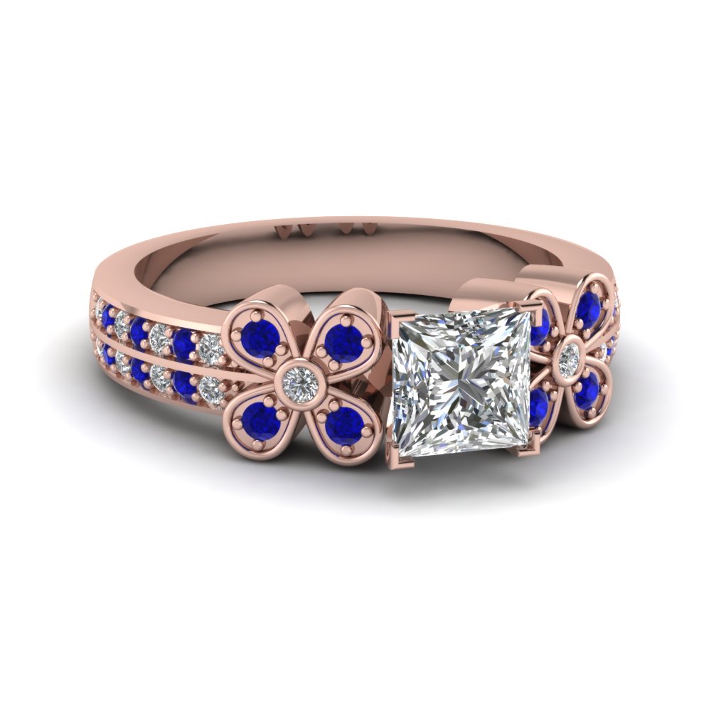 Princess Cut Diamond Twin Floret Side Stone Engagement ...