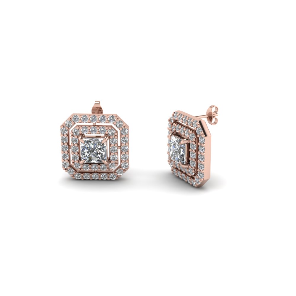 18K Rose Gold Plated Simulated Diamond Oval Cut Large Halo Stud Earrings 