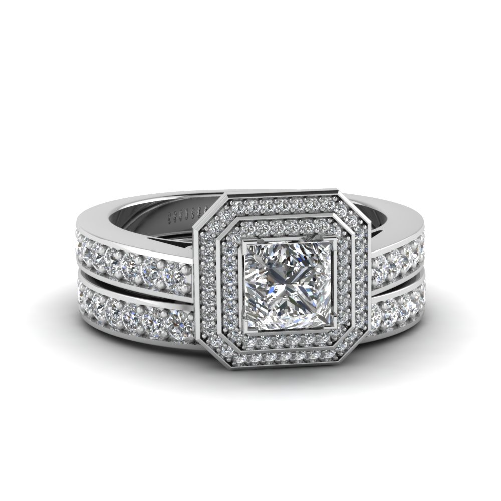 Double Halo Princess Cut Diamond Bridal Sets In 950