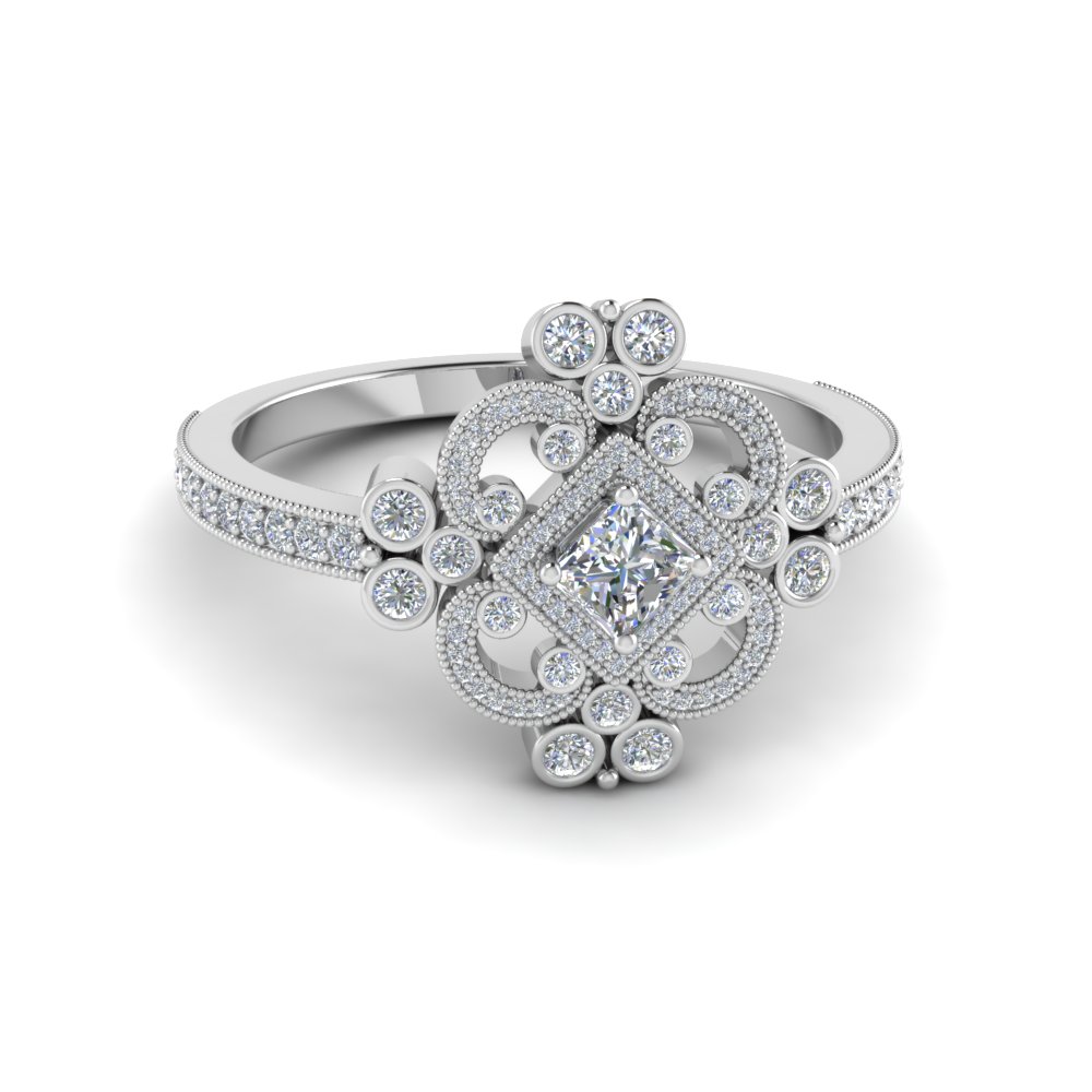 princess cut edwardian vintage look halo diamond engagement ring in FD8105PRR NL WG