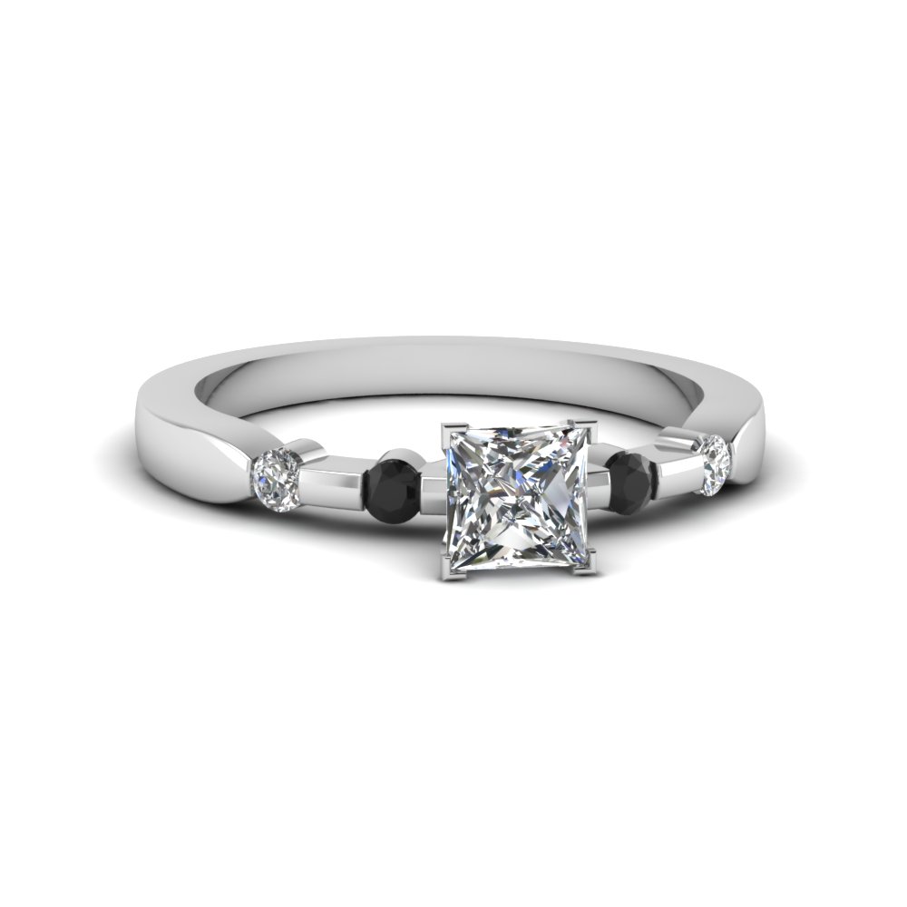 Bezel Set Princess Cut Engagement Ring On Sale With Black Diamond In 14K  White Gold