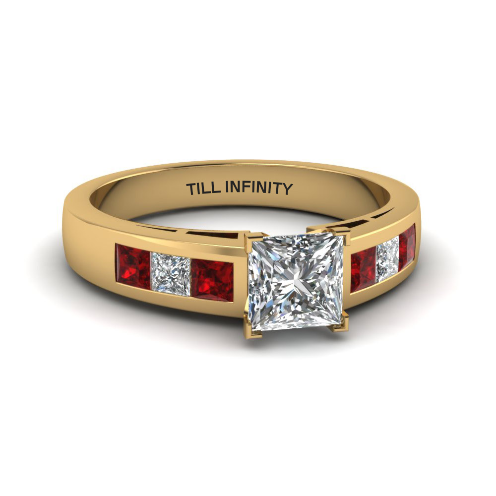 Princess Cut Engraved Channel Princess Accent Diamond Engagement Ring ...