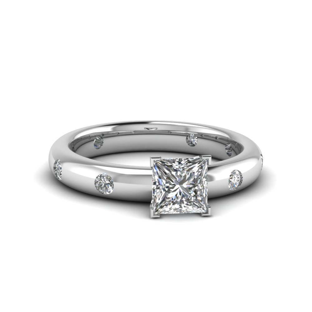 Princess Cut Flush Set Diamond Engagement Ring In 14K White Gold ...