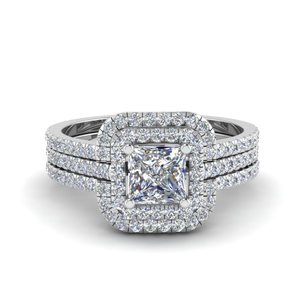  Princess  Cut  Halo Diamond Engagement  Ring  Enhancer  In 14K 