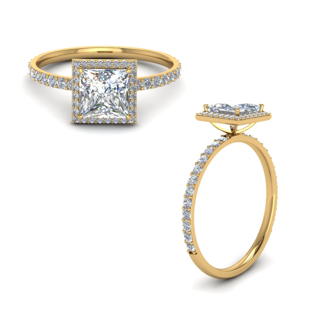 princess cut halo diamond ring in FD8494PRRANGLE1 NL YG