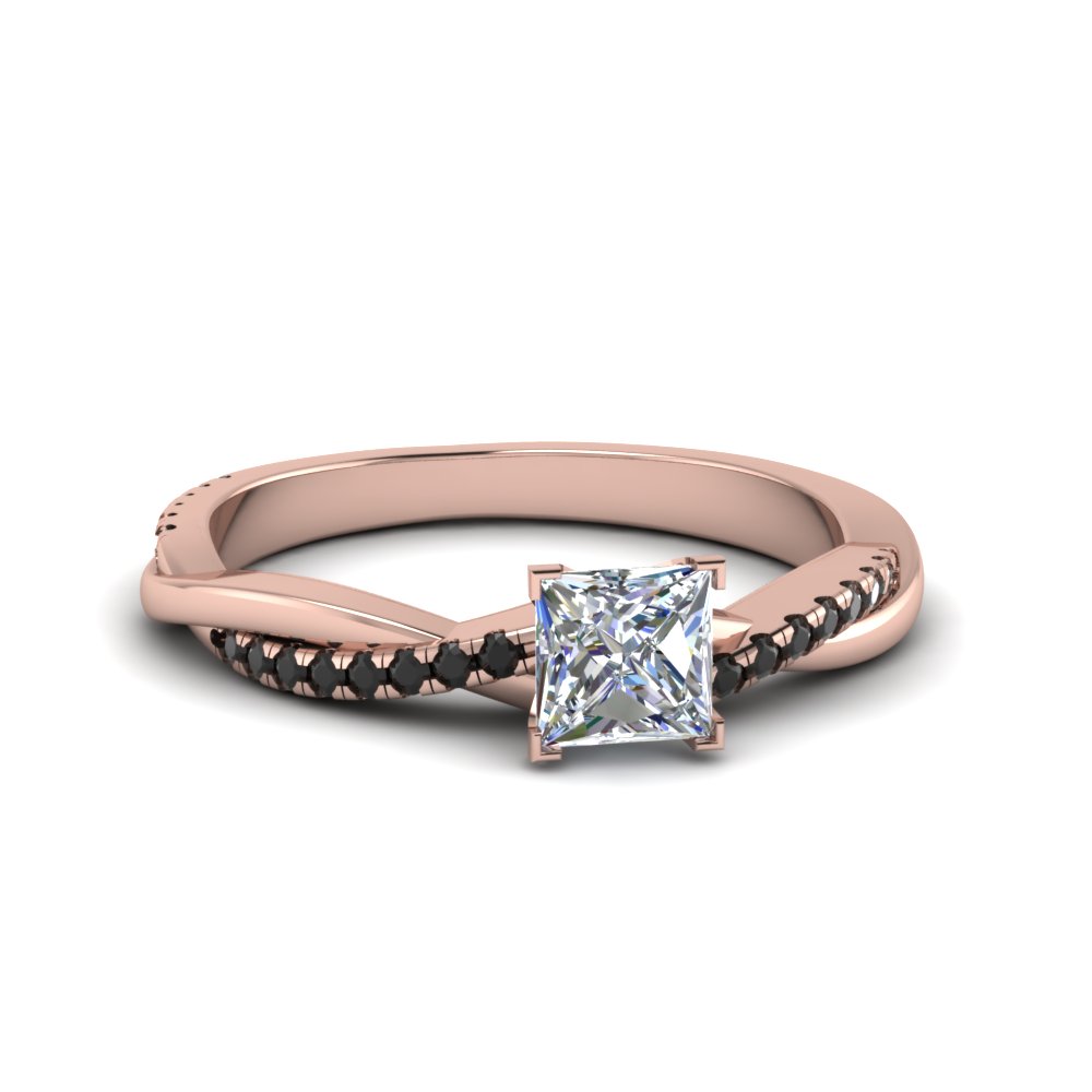 princess cut infinity twist engagement ring with black diamond in FD8253PRRGBLACK NL RG