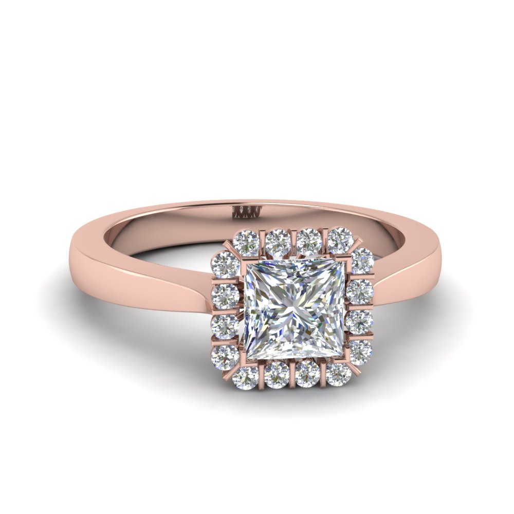 princess cut halo lab diamond ring in 14K rose gold FDENS3257PRR NL RG