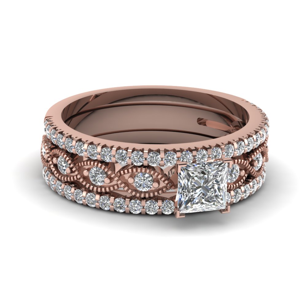 14K Rose  Gold  Princess Cut Engagement  Rings  Fascinating 