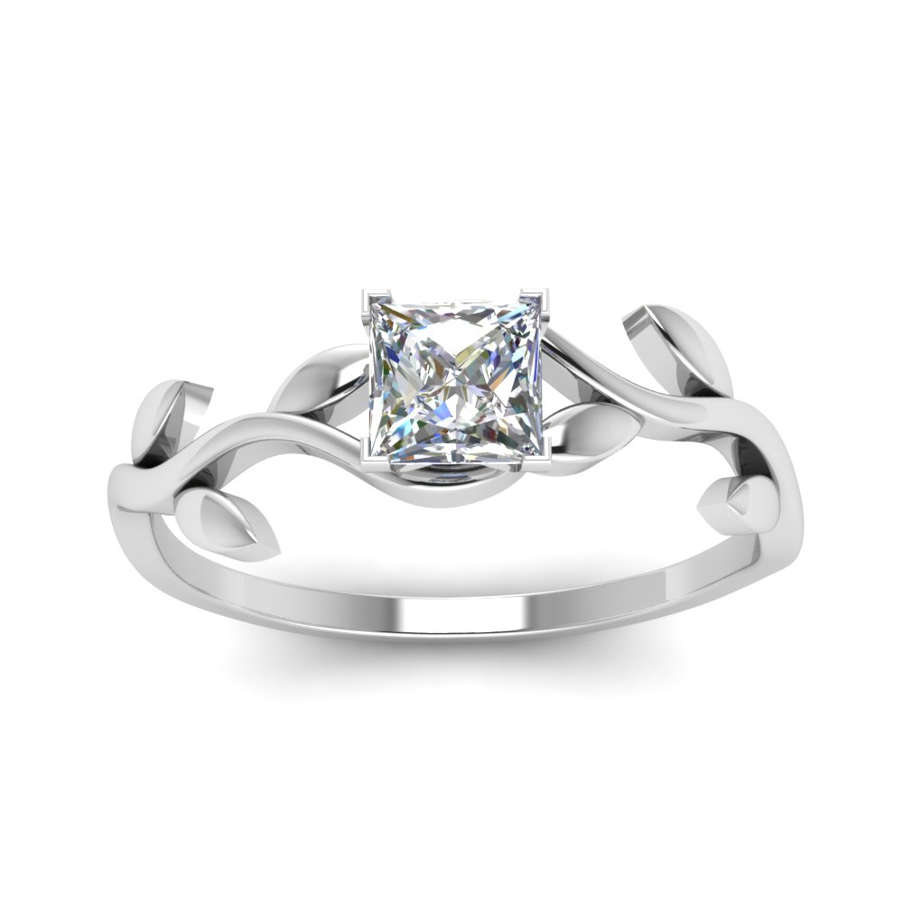 Princess Cut Nature Inspired Single diamond Leaf Engagement Ring In 14K ...